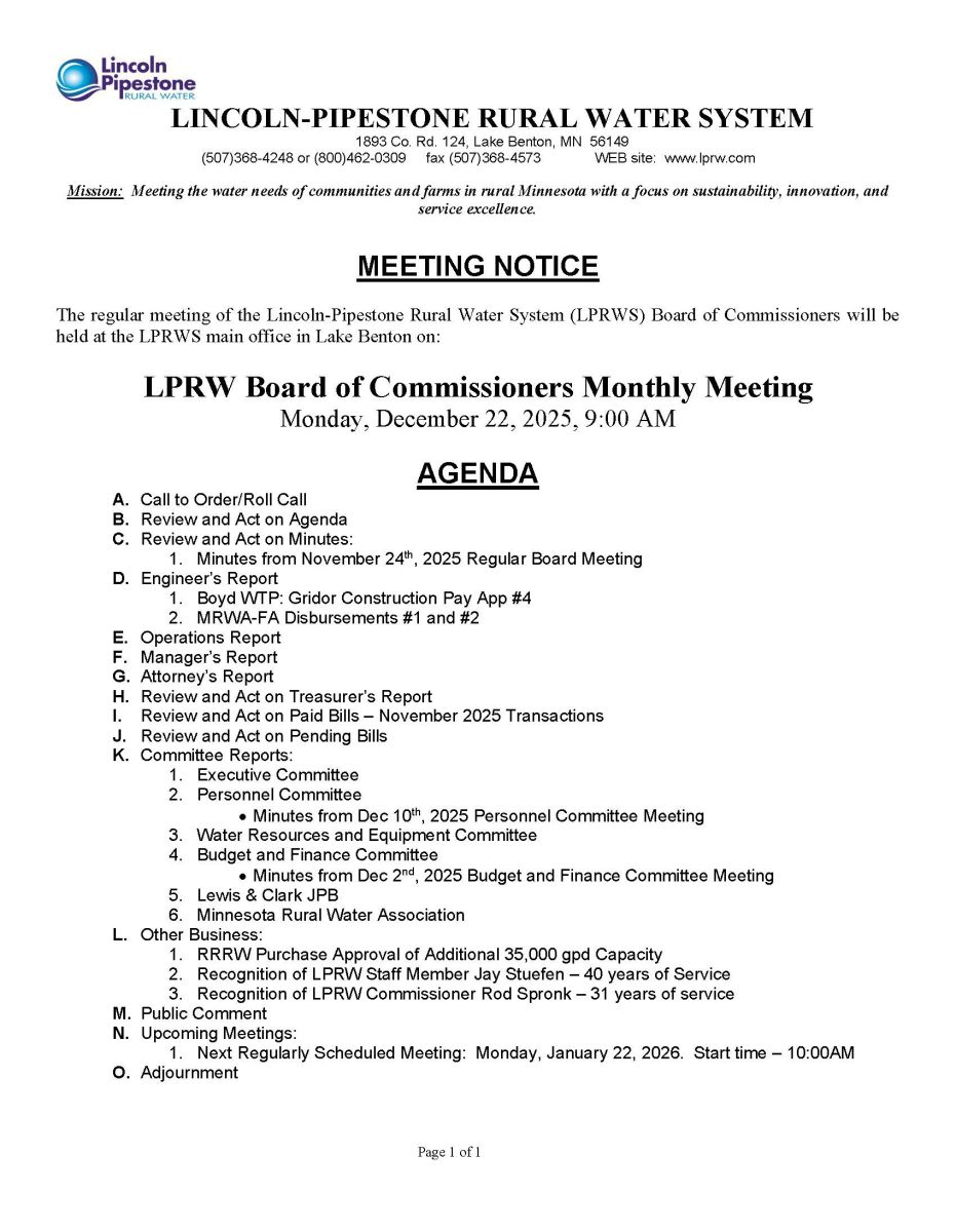 December Board Meeting Agenda